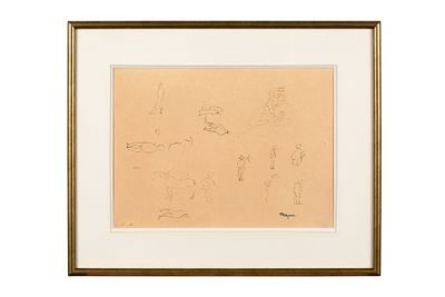 une image représentant un dessin d'un groupe de personnes sur un fond beige