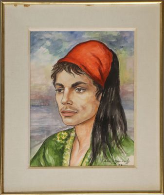 tableau représentant une femme portant un bandana rouge sur la tête