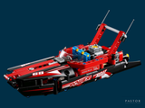 a lego boat that is red and black in color