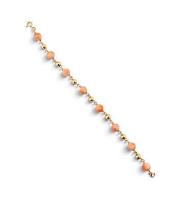 Bracelet en or jaune 14 carats orné de perles de quartz couleur pêche