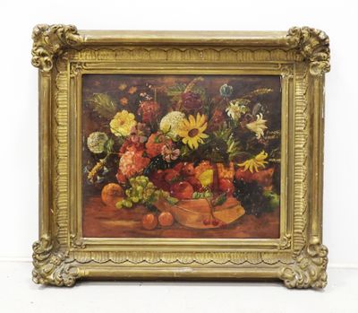 École du début du XXe siècle. Nature morte aux fruits et fle… - Photo 1