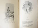 an open book with a drawing of a woman and a man
