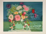 a painting of flowers in a vase on a table