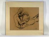 drawing of a man sitting on the ground with his legs crossed
