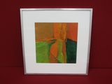 painting on a red wall with a white frame with a picture of a cross