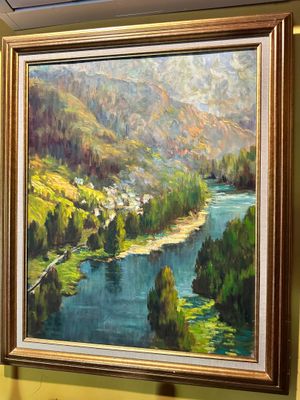a painting on the wall of a room with a painting on the wall