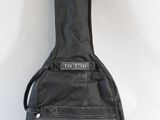 an image of a black guitar case sitting on a white surface