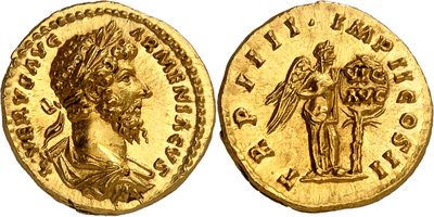 a gold coin with an image of a man and a woman on it
