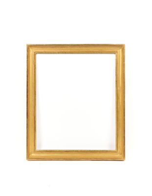 an empty wooden picture frame on a white wall