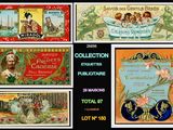 four different types of vintage cigar labels are displayed on a black background