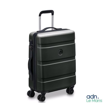 a black suitcase with wheels on a white background