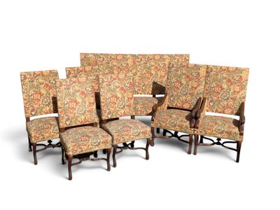 set of six chairs with floral upholstered back and arms