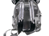 a silver backpack with ears and ears attached to it