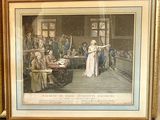 painting of a woman in a white dress standing in front of a group of people