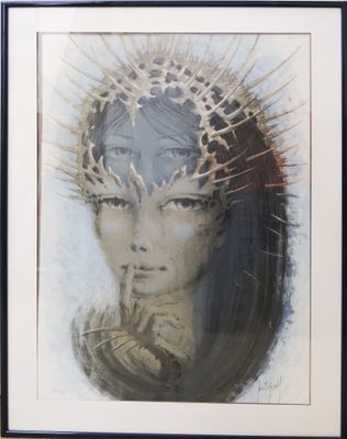 painting of a woman with a crown of thorns on her head