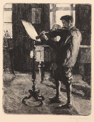 une image représentant le dessin d'un homme debout devant un miroir
