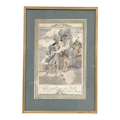 painting of a man riding a horse with a woman on the back