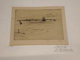 drawing of a boat in the water with other boats in the background