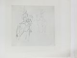 a drawing of a man riding a horse next to another drawing of a man on a horse