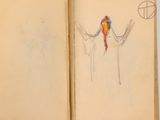 a drawing of a bird sitting on top of an open book