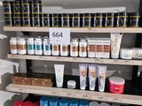 a shelf with many different types of hair products on it