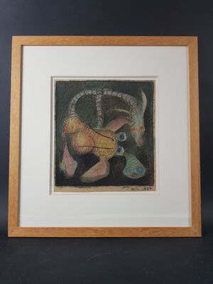 framed and matted print of a painting of a woman in a black dress