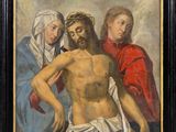 an image of a painting of jesus on the cross with other people