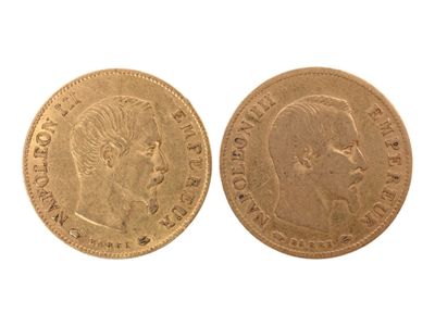 Deux pièces de 10 francs or Napoléon III tête nue de 1856 et… - Photo 1