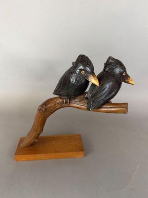 two birds that are sitting on a tree branch
