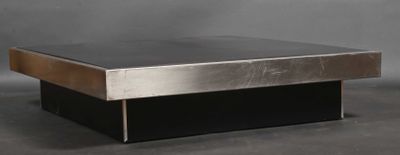 an image of a square coffee table with a metal base