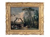 an image of a painting of a farm scene with a man and a woman