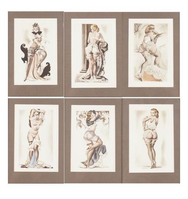 six nus de tailles et de formes différentes sont présentés dans une série de quatre cadres distincts