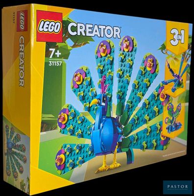 une boîte de Lego Creators sur laquelle figure l'image d'un paon
