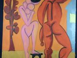 une peinture représentant un homme et une femme debout l'un à côté de l'autre
