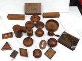 several pieces of wood are arranged on a white cloth