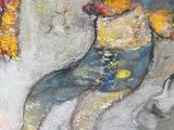 un tableau représentant une femme avec un oiseau sur l'épaule