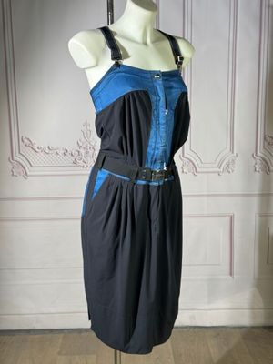 HIGH - Robe tissus stretch et coton noir et bleu, fermeture …