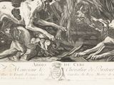 a drawing of a group of dogs in a wooded area