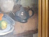 a painting of a bowl of fruit on a table