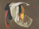an image of a painting of a bird on a brown background