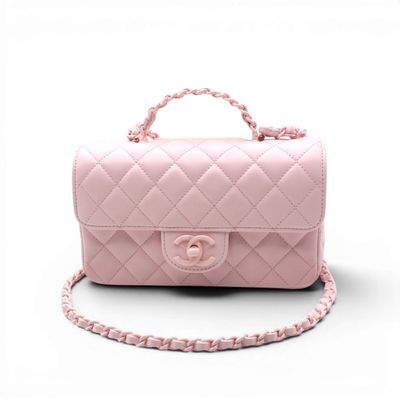 chanel pink quilted lambskin mini flap bag