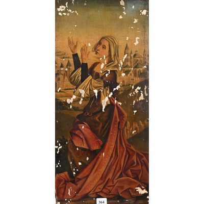 une image d'un tableau représentant une femme en robe rouge