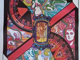 une affiche pour le spectacle de Las Vegas représentant une femme vêtue d'un costume aux motifs de cartes à jouer