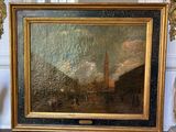 a picture of a painting on a mantle in a room