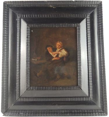 un vieux tableau représentant une femme assise dans un fauteuil en train de lire un livre