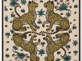 a painting of three leopards in a circle surrounded by flowers and leaves