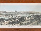 painting of a view of a city with a bridge over a river