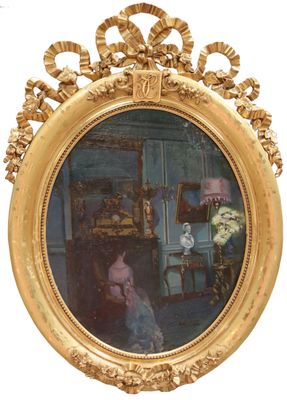 un tableau représentant un homme assis sur une chaise dans une pièce