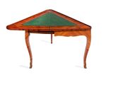a small table with a green top on a white background