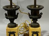 pair of antique brass and marble table lamps on marble bases